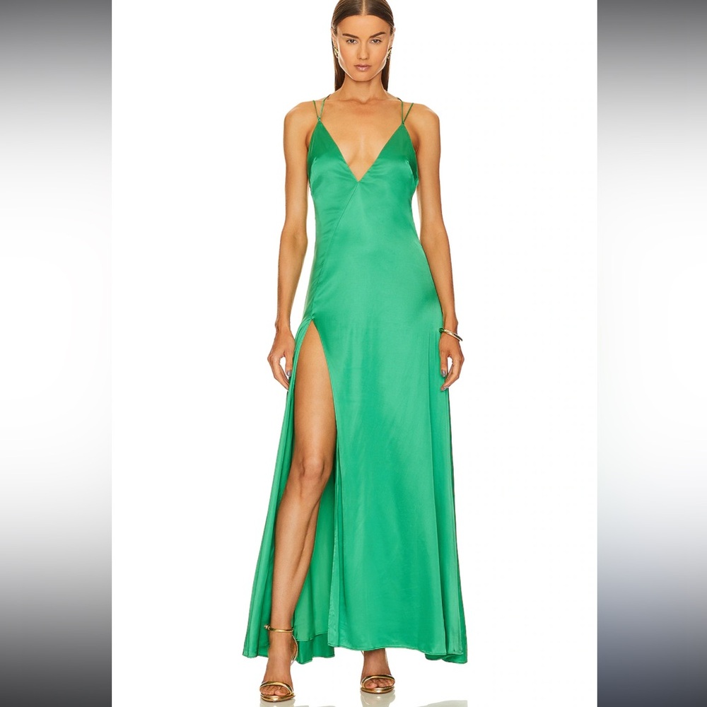 Michael Costello‎ Revolve long dress small emerald kelly green holiday Christmas